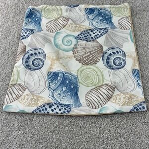 Seashell Coastal Pillow Covers 2 PC Square Nautical Blue Green Beige 18x18 Linen